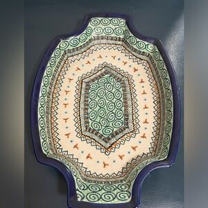 Vintage Handcrafted Ceramic Serving Dish with Intricate Patterns